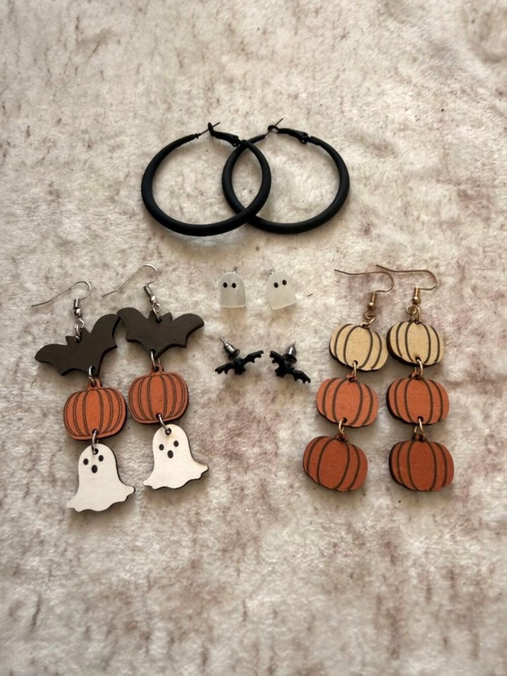 Halloween Earring Bundle (5 Pairs) | Ghost, Bat, Pumpkin | Hoops + Studs - Picture 2 of 4